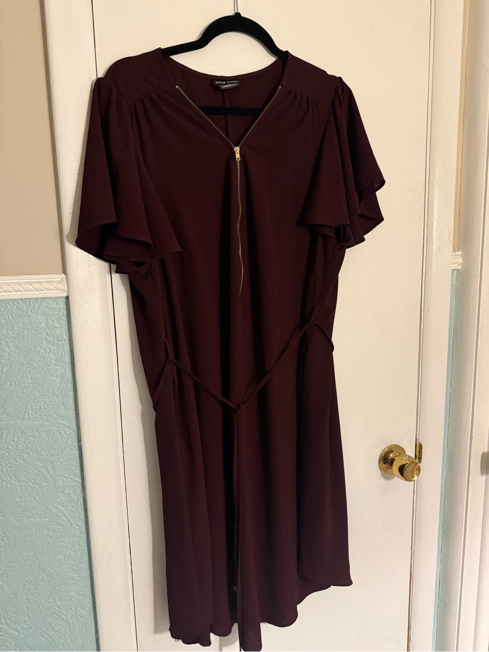 City Chic Burgundy Midi Dress with Gold Zip